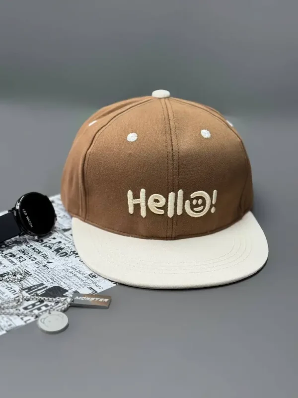 کلاه کپ هلو (HELLO) قهوه ای سفید