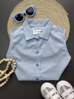 تاپ یقه‌دار بچگانه لوار با رنگ آبی روشن مناسب تابستان