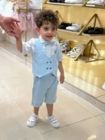 تنخور جلیقه شلوارک مجلسی آبی روشن
